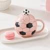 Sports Theme Soccer Cup with Lid, 400ml Ceramic Football Shaped Coffee Cup in Gift Box, Ceramic Drinkware for Home Office, Fan Gift