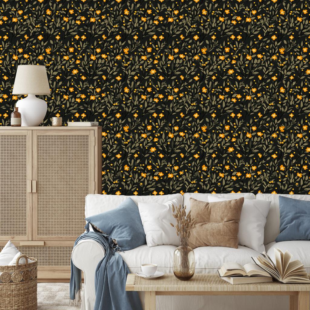 Cottagecore Flowers Wallpaper Brown and Black for Living Room and Bedroom 50x1000