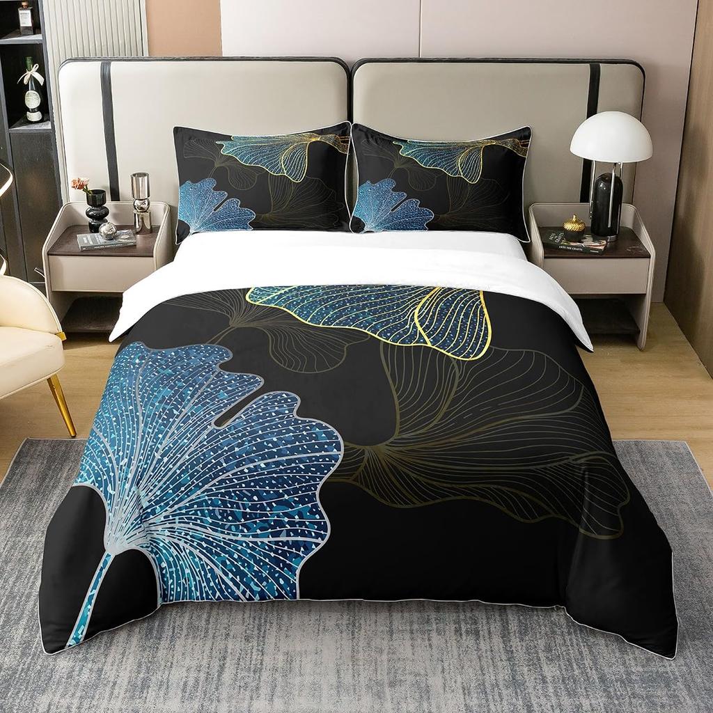 Duvet Cover Sets Ginkgo Leaves Pattern Nature Botanical Leaf Aesthetic Bedding Sets with 2 Pillow Shams Queen King Size No Quilt