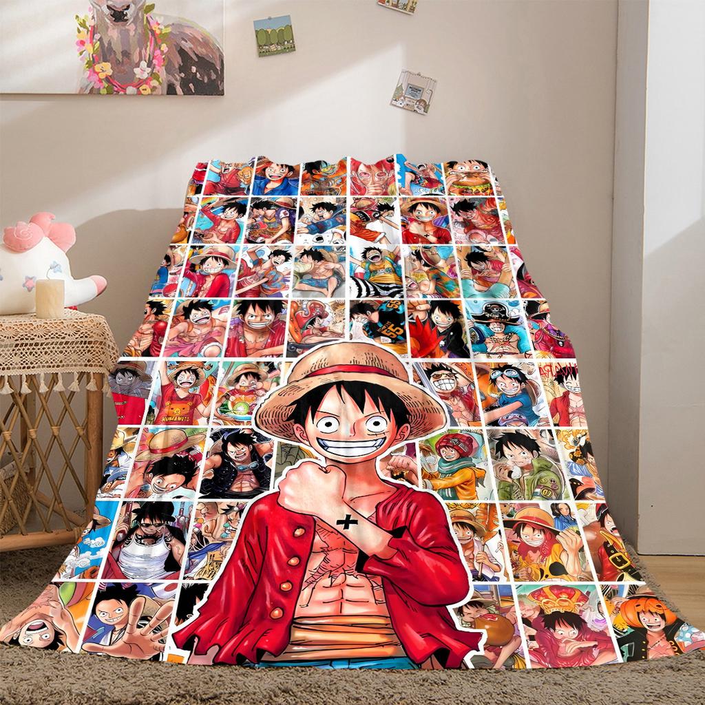 Anime One Piece Flannel Lightweight Blanket Home Decor Sofa Bed Travel Cover Family Gift For All-Season LXR175