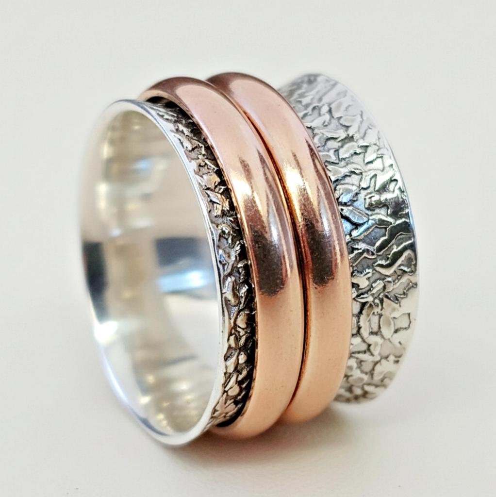 Hammered Silver Solid 925 Sterling Silver Designer Spinner Ring, Meditation Ring