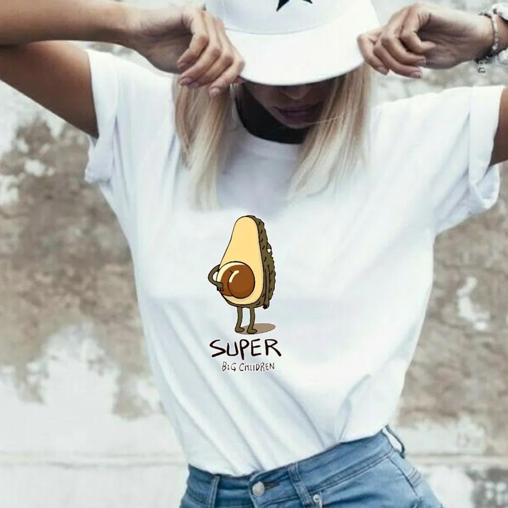 Cute Avocado Printed T-Shirt Short Sleeve Neck Fashion Casual Sport Aesthetic Gothic Clothes Summer Graphic Women'S T Shirt Gift