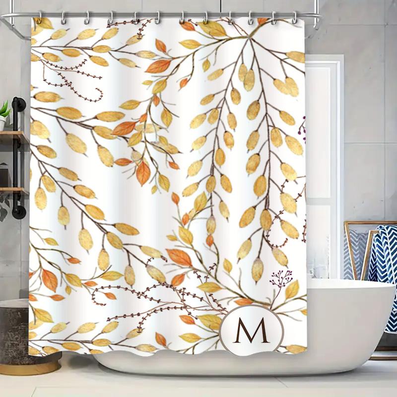 

Leaves Pattern Shower Curtain With Monogram For Bathroom Decor T2437A01F-White-M W60H190(CM)-1 Pcs