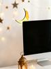 Islamic Wooden Golden Moon PC Monitor Decor Acrylic Crescent Hanging Ornaments Ramadan & Eid Home Office Desktop Decoration Gift