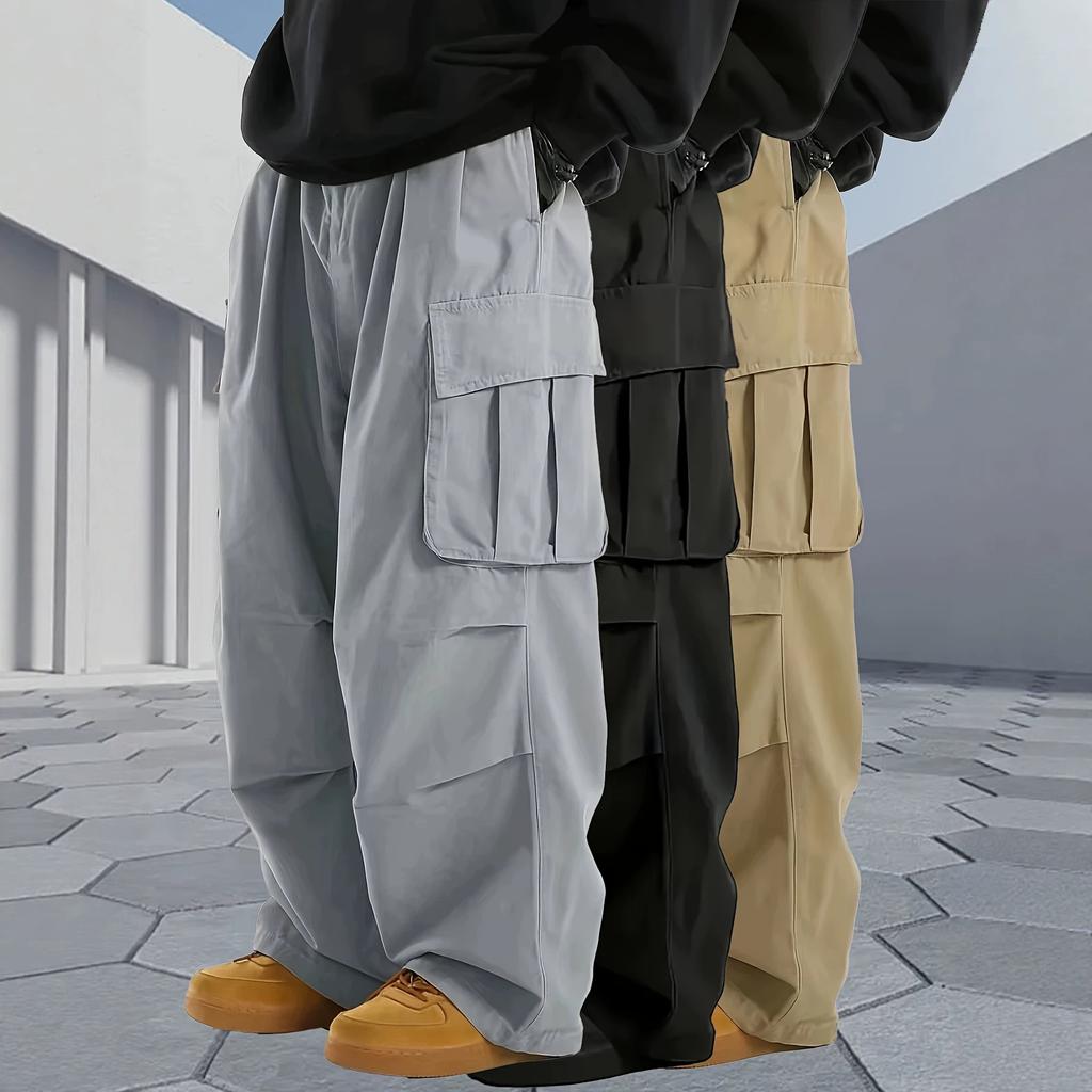 Summer men's high street style loose and versatile straight multi-pocket casual trousers thin overalls