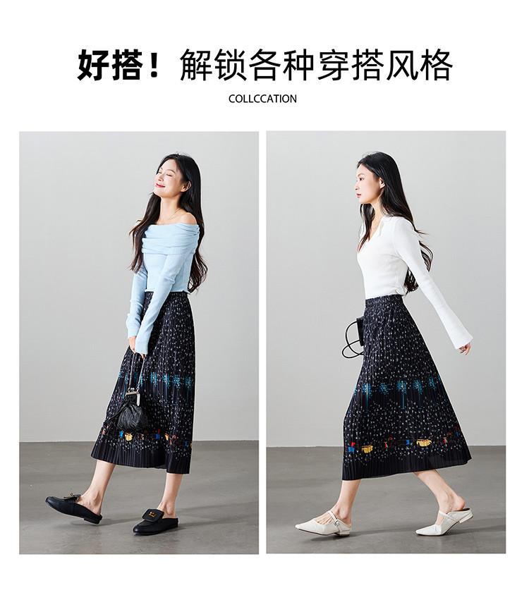 Design inspired printed pleated midi skirt
