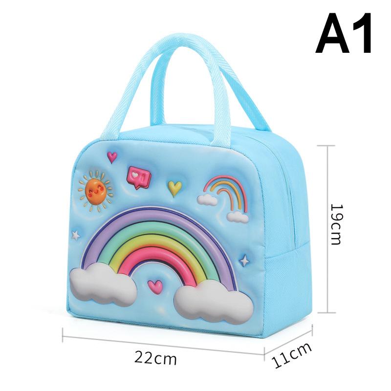 HUA 3D Cartoon Children's Lunch Bag Thermal Insulation Aluminum Foil Waterproof Oxford Cloth Bento Bag Portable Picnic Tote Bag