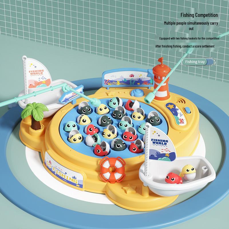 Children's Interactive Magnetic Fishing Toy with Lights & Music - Large Rotating Table for Early Education and Parent-Child Play