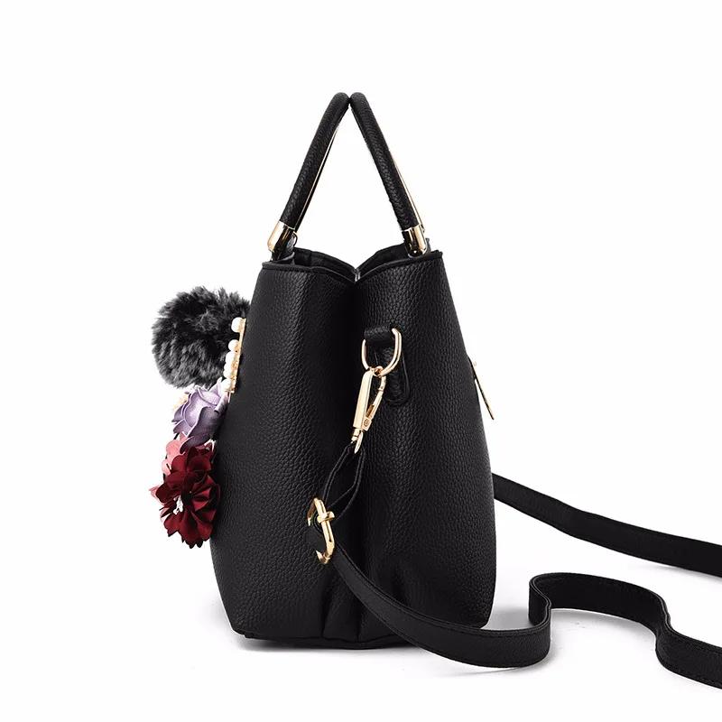 Fashi Casual Luxury Design Lady Artificial Flower Shoulder Messenger Bag Trend Wild Natural Soft Leather Handbag