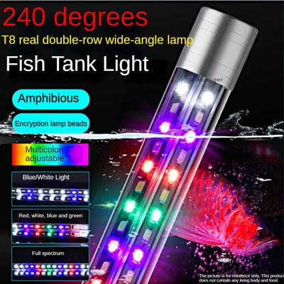 Tube Fish Tank Lighting LED Lamp Full Spectrum Three-Color Brightening Color-Enhancing Diving Light Waterproof Aquarium Light