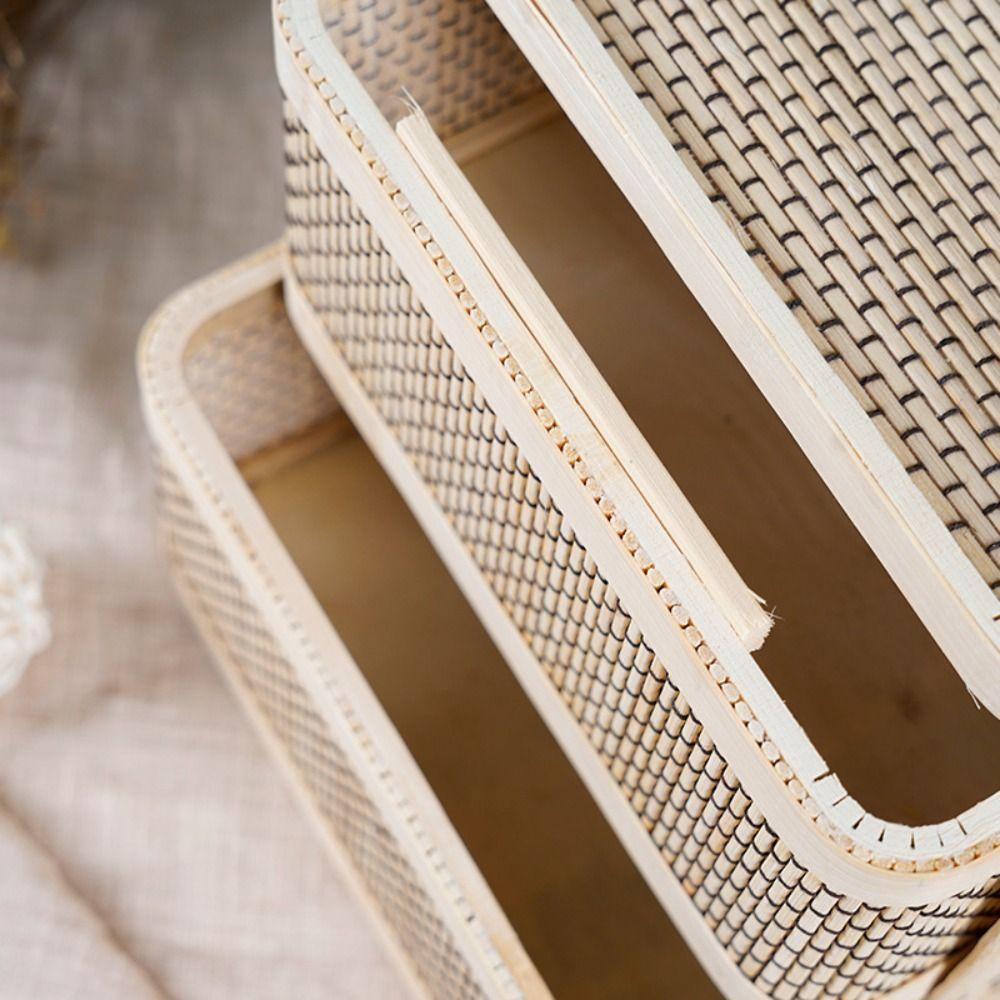 Double-Layer Egg Storage Basket Natural Moon Cake Basket Bamboo Basket  Home Decor
