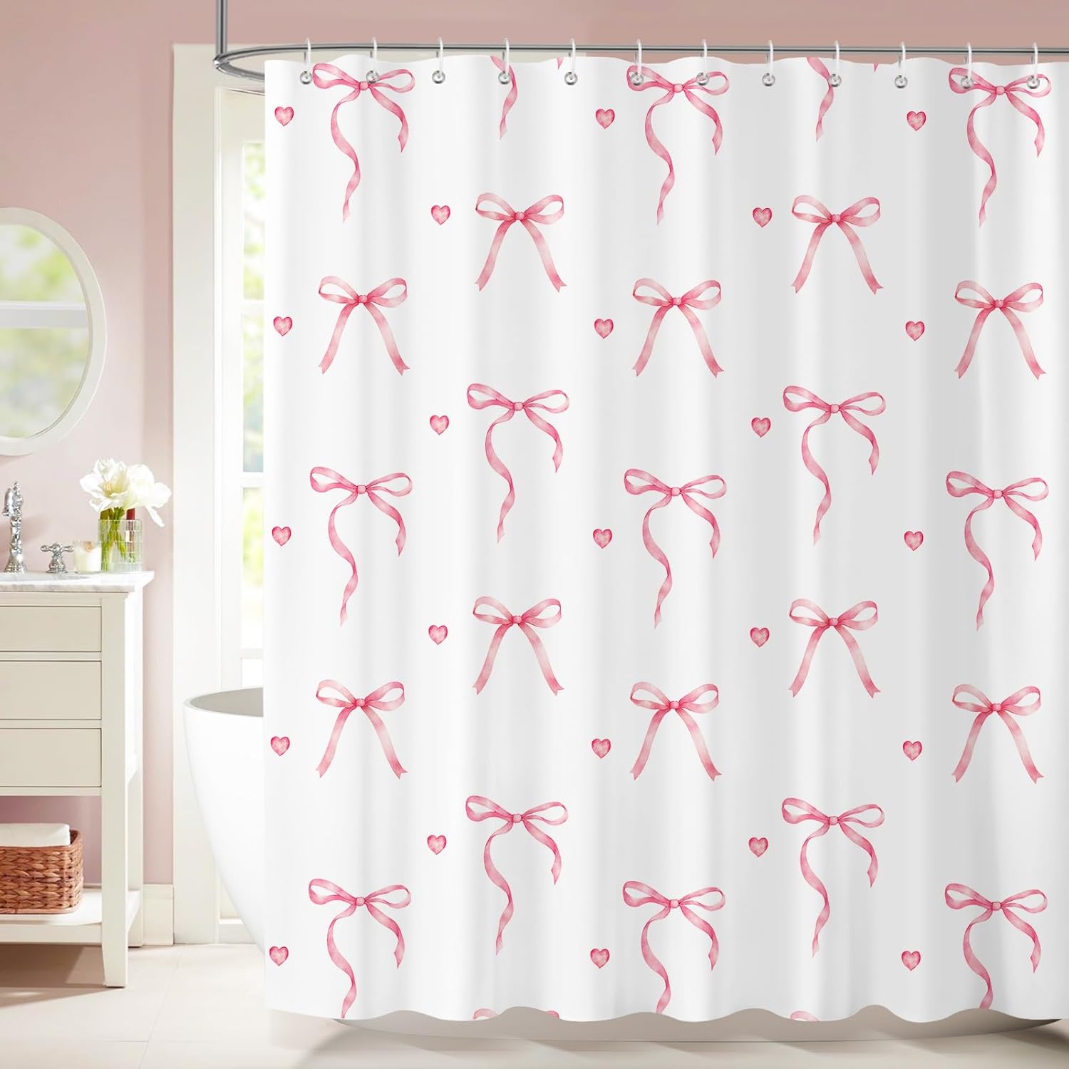 

Black Bow Tie Shower Curtains, Cute Shower Curtain Set for Girls Bathroom Decor Modern Black Curtains with Hooks, Waterproof 90x180CM