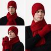Thick Velvet Warm Windproof Three-Piece Set Big Head Circumference Knitted Hat Long Scarf Touch Screen Gloves
