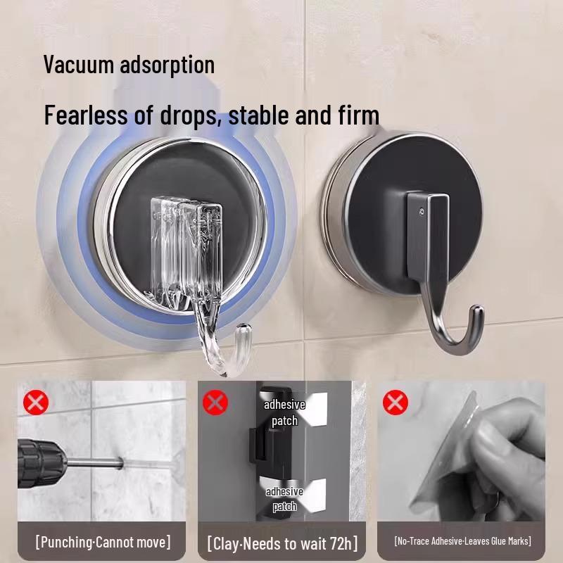Vacuum Adhesive Suction Hooks - No-Drill, Strong Hold for Kitchen, Bathroom & Toilet Walls
