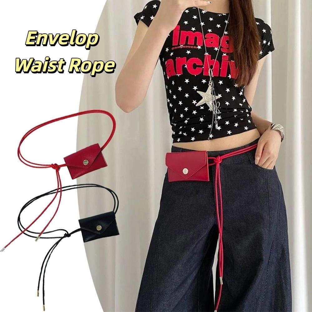 Y2k Envelop Waist Rope Vintage Dress Jeans Belt Gothic Leather Waist Bag  Streetwear