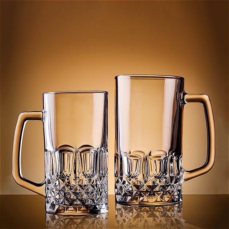 Beer Glass with Handle Classic Carved Wine Glass Large Capacity Transparent Water Bottle Heat Resistant Tea Mug Craft Beer Glass
