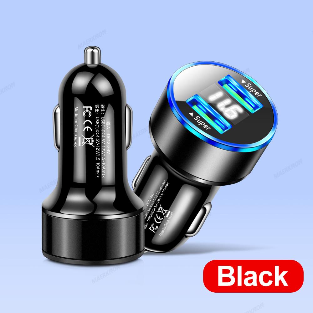 

Автомобильное зарядное устройство с двумя USB-портами, сверхбыстрая зарядка, цифровой дисплей, мобильный телефон, адаптер для iPhone, Xiaomi, быстрая зарядка в автомобиле Black