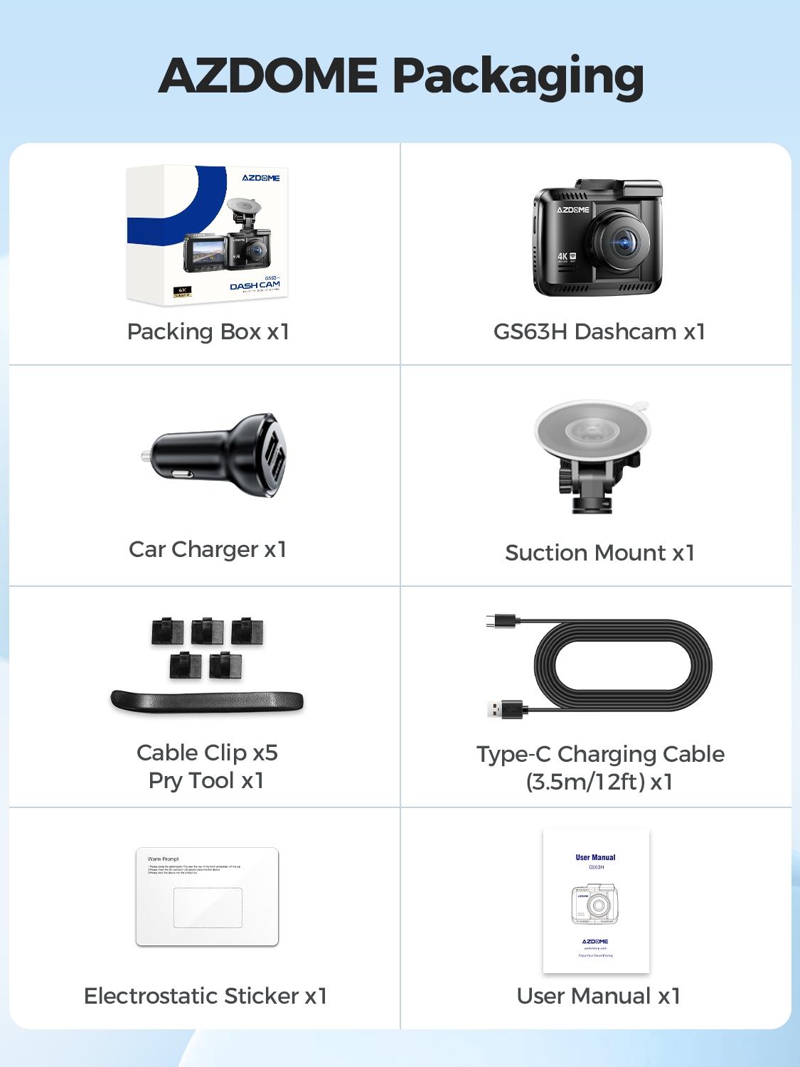 

Автомобильный видеорегистратор AZDOME GS63H 4K со встроенным WiFi GPS 2160P с 2,4-дюймовым IPS-экраном, широкоугольным объективом 170°, функцией ночного видения и круглосуточным парковочным монитором, видеорегистратором
