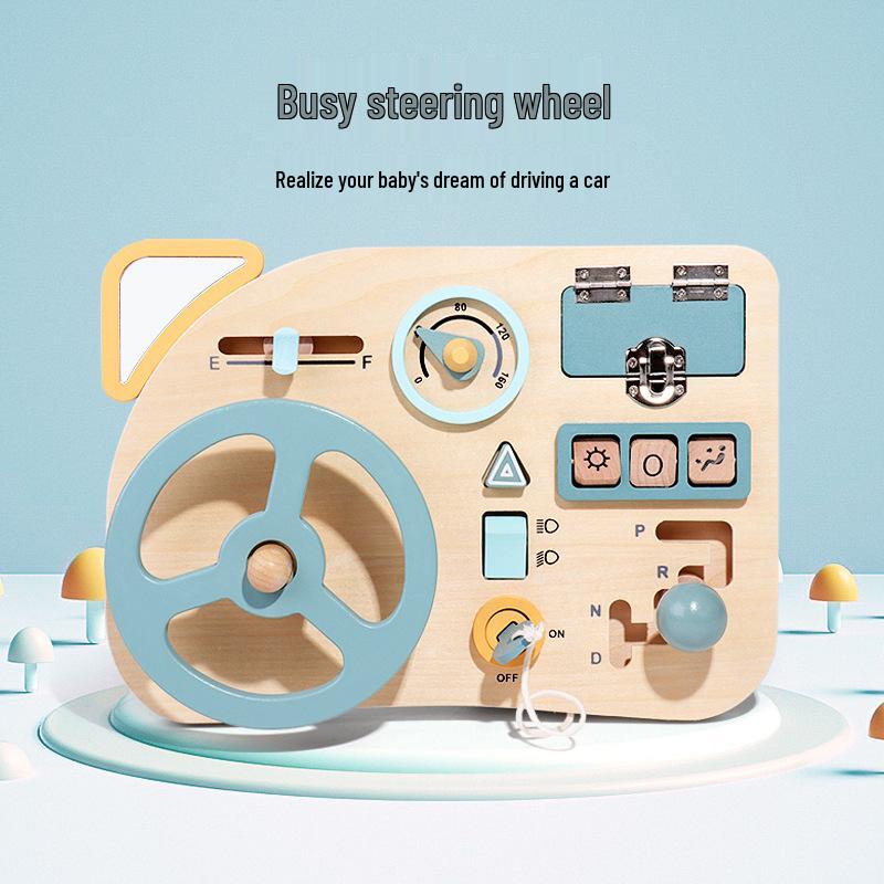 Montessori Educational Steering Wheel Busy Board: Children's Driving Role Play Toy