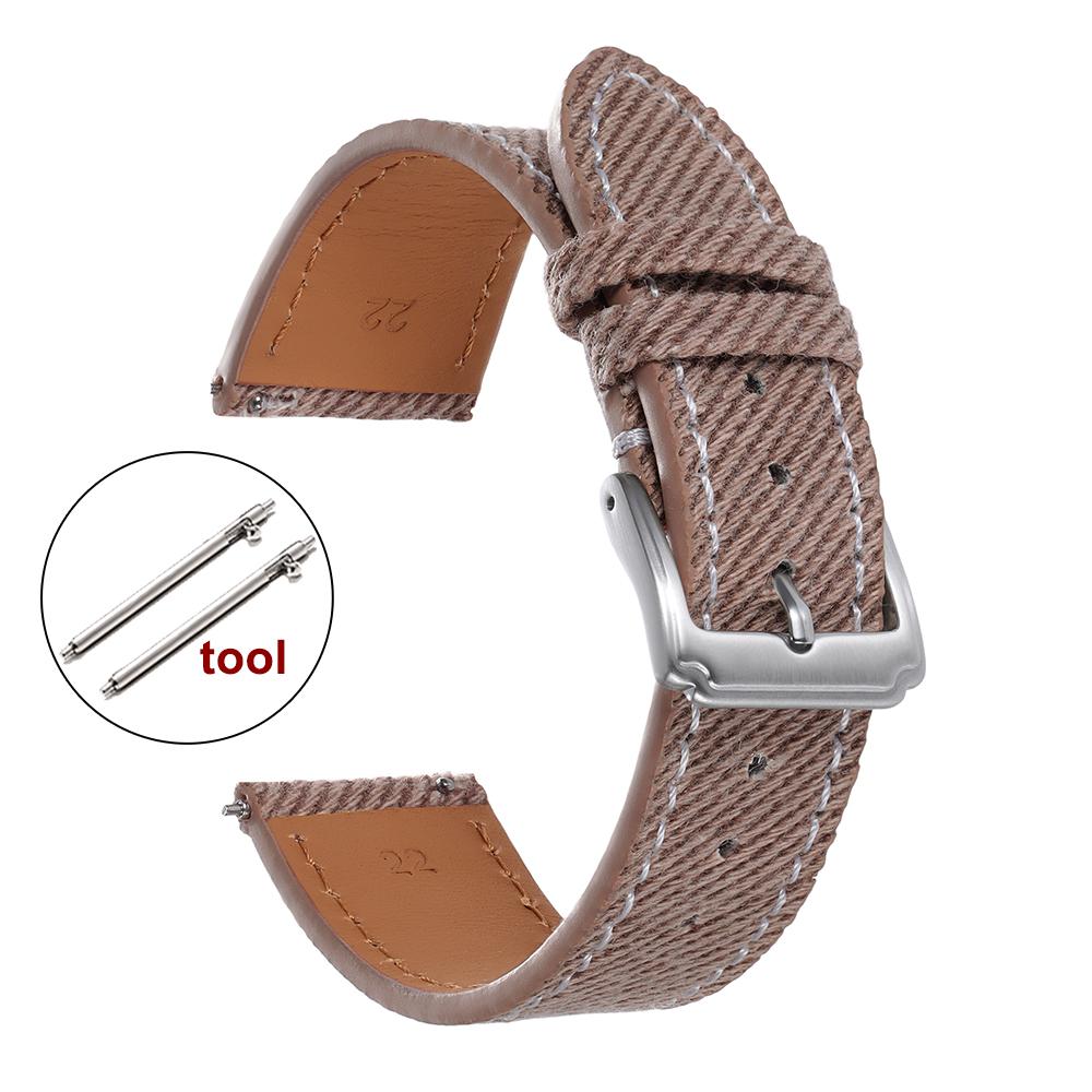 Vintage Denim Watch Strap Stitched Leather Watch Band 18mm 20mm 22mm Universal Quick Release Smartwatch Bracelet Brown Wristband