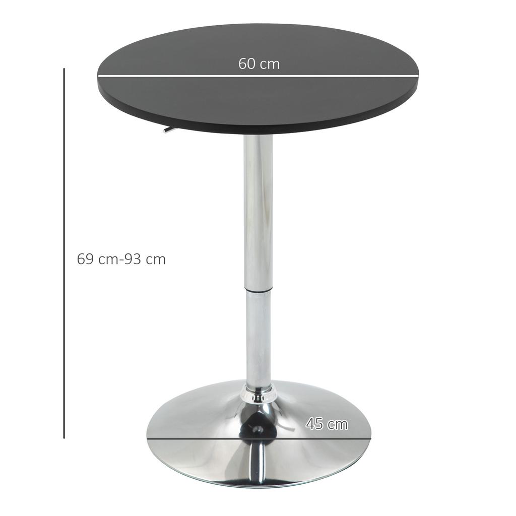 Bar Table, Height Adjustable, Round Non-Slip Base, Ø60 x 69-93 cm, Black