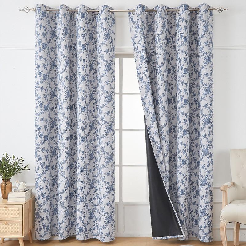 Full Blackout Curtain With Eco-Friendly Coating Floral Geometric Patterns Grommet Top Living Room Bedroom