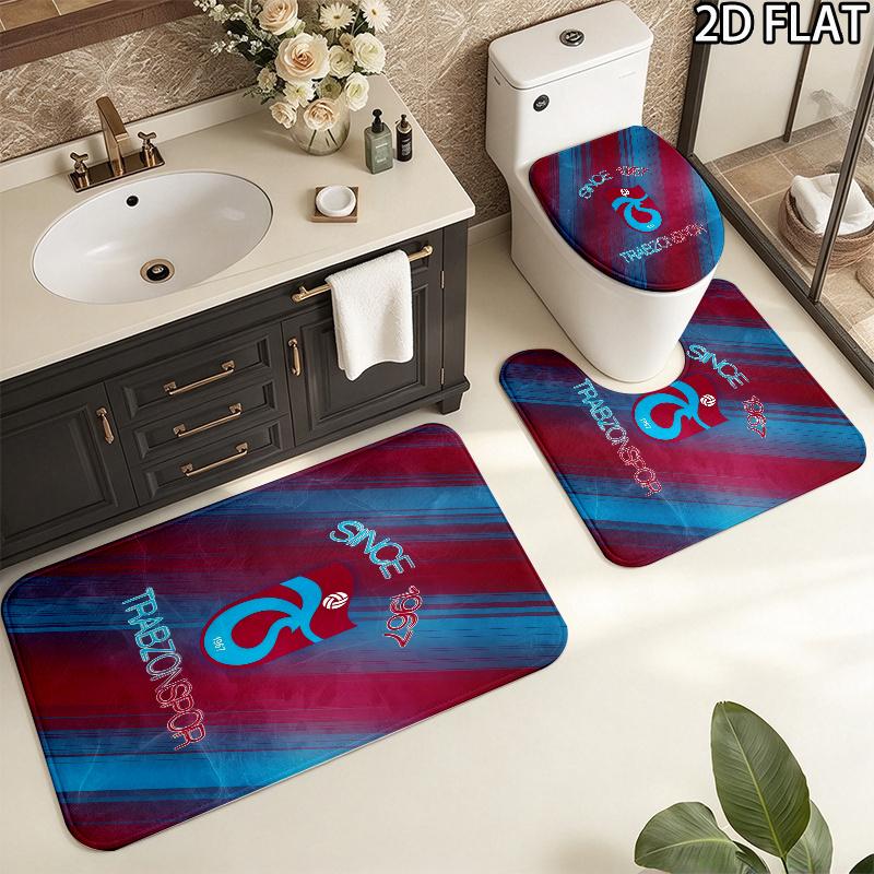 3pcs Trabzonspor2 Pattern Flannel Nonslip Absorbent Washable Decorative Bathroom Home Toilet Seat Cover Mat