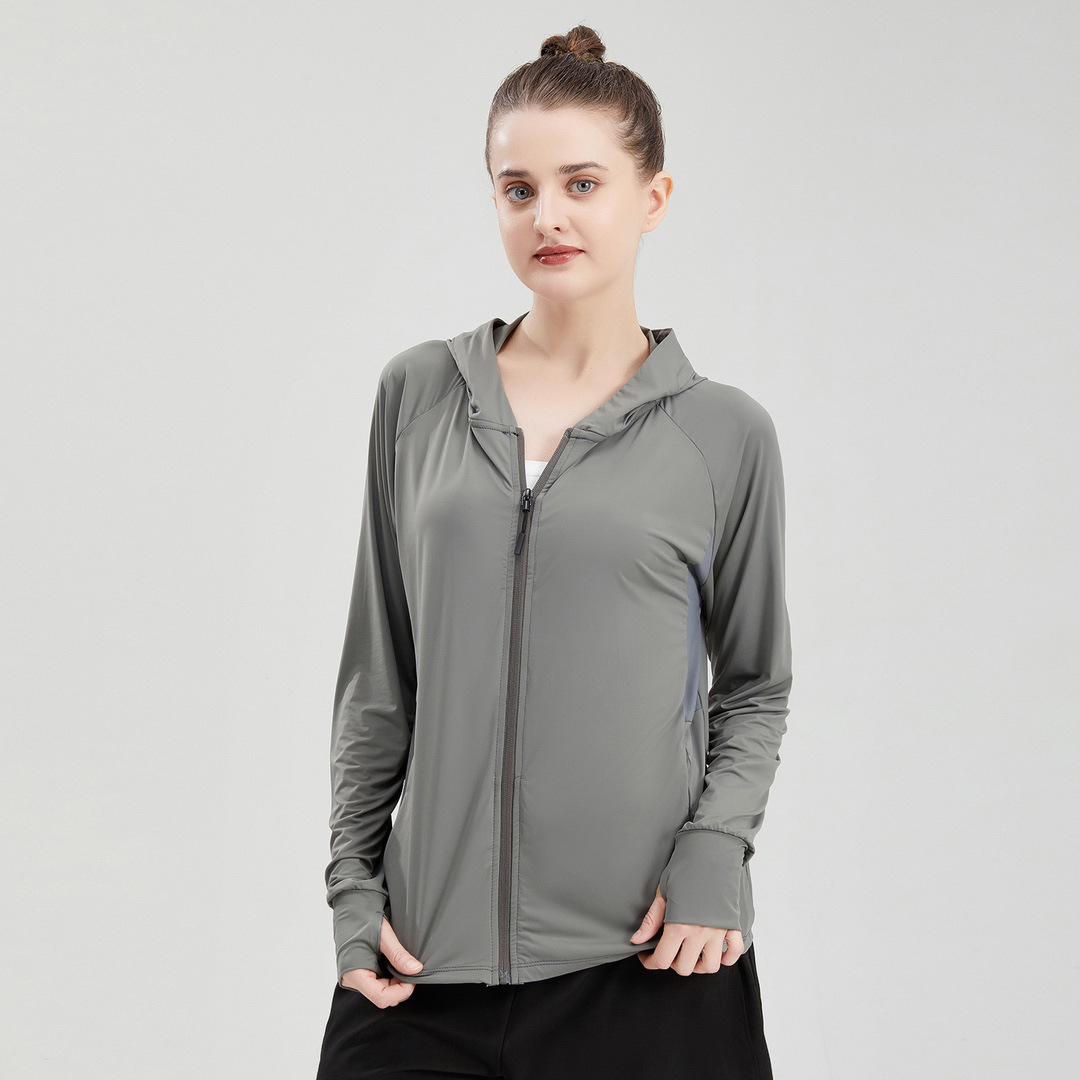 

Женская дышащая куртка с защитой от солнца и УФ-лучей - Тонкий ледяной шелк, съемный высокий воротник M серый