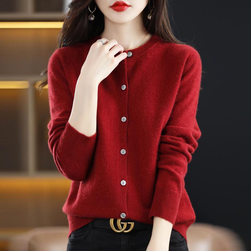 2024 Women's Solid Color Round Neck Knitted Cardigan - Long Sleeve Early Spring Sweater