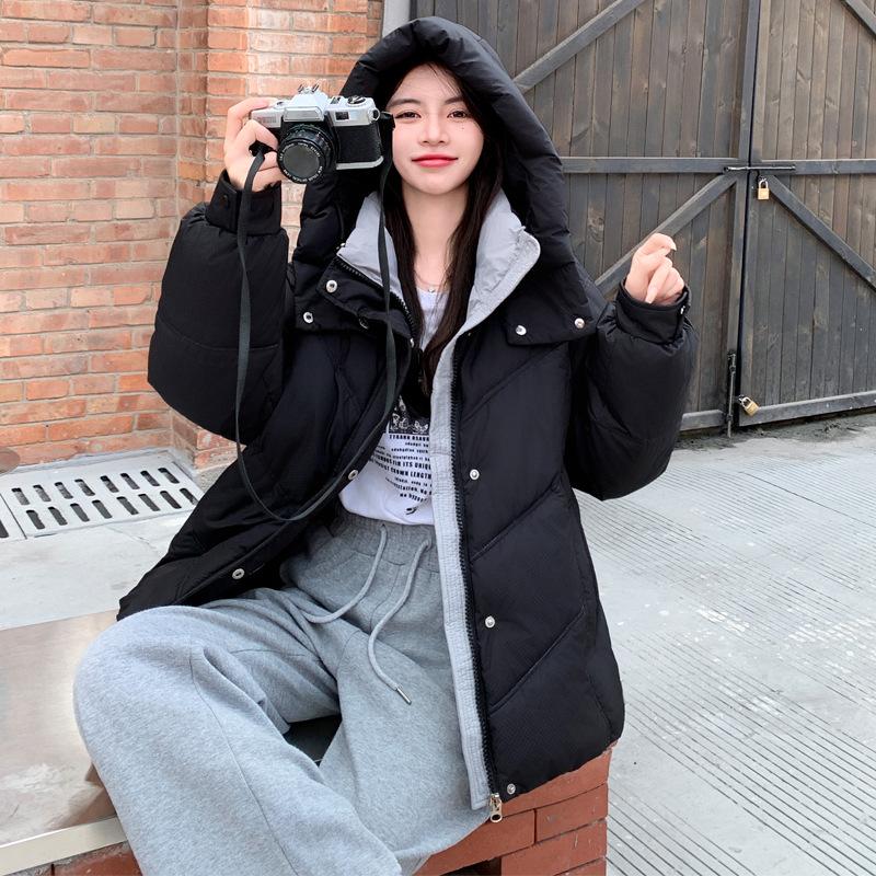

Down cotton jacket women s short winter new small hooded down cotton bread jacket M чёрный