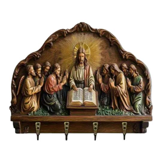 

Настенный держатель для ключей Деревянная резьба Тематика Иисуса Органайзер для ключей Многоцелевой Декоративный крючок-вешалка для ключей для дома, офиса, прихожей D