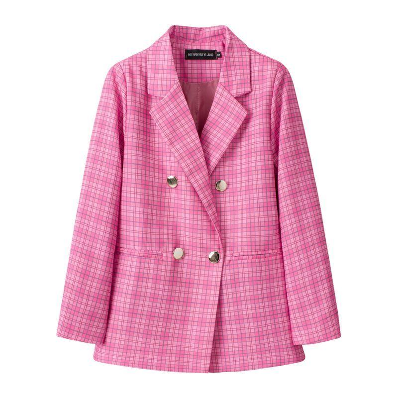Blue Blazer Women British Style Checkered Suit Jacket Elegant Office Wear New Arrival Performance Outfit