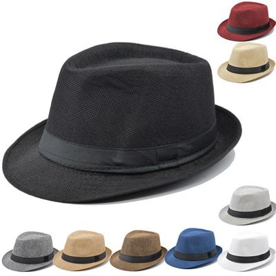 Bucket Hat Linen Solid Color Jazz Hat British Top Hat Gentleman'S Hat Men And Women Versatile Casual Windproof Hat