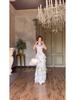 Women's 2025 Spring Retro Elegant Short Sleeve Waist-Cinching Long Dress