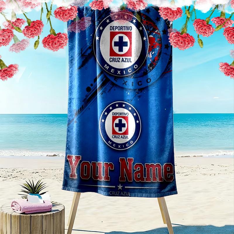 Name Custom Cruz Azul Print Beach Towel, Large Soft Quick Dry Towel for Beach Camping Swimming