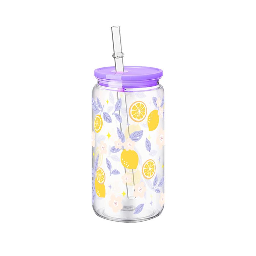 16oz Cute Bow Plastic Cup with Lid Bow Cherry Graffiti Pattern Water Bottle for Kitchen Coffee Straw Cups Beverage Juice Cups