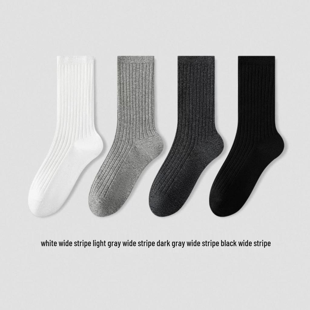 Korean Style Women's Mid-Calf Double-Needle Cotton Ballet Socks for Spring & Autumn