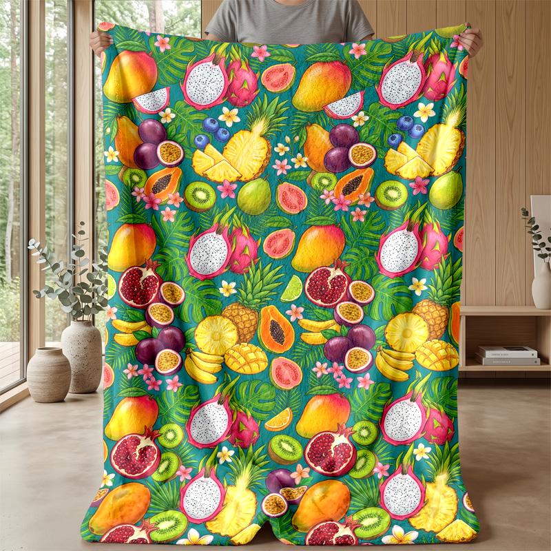 Fruit Cocktail Paradise Theme Blanket Lightweight Warm Flannel Blanket Decorative Throw Blanket for Home Decoration