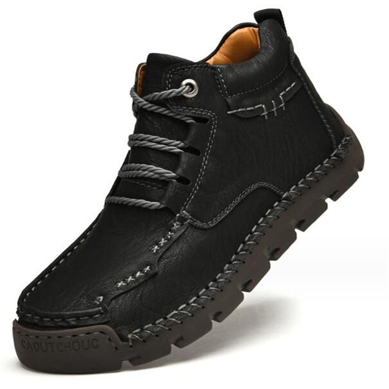 Handmade Leather Men Ankle Boots Casual Shoes Comfortable Walking Boots New Soft Leather Men Warm Winter Boots Sneakers