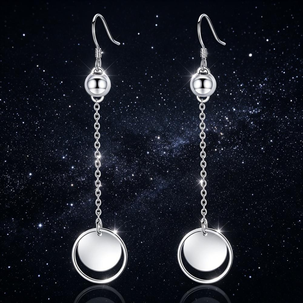 925 Sterling Silver Stylish Simple Round Tassel Earrings Birthday Party Anniversary Gift Daily Commuter