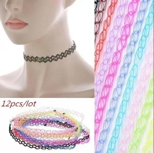 Delysia King 12 Pieces / Set Gothic Punk Elastic Hollow Chocker Women Jewelry Fishline Tattoo Stretch Vintage Necklace