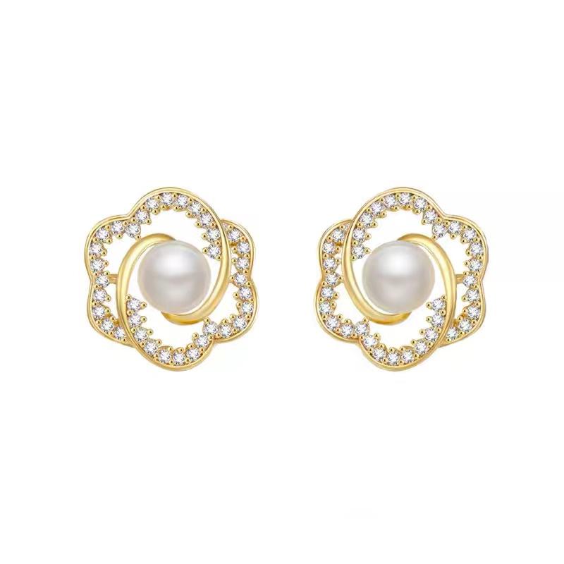 2026 New Exquisite Hollowed Out Pearl Flower Earrings Party Girls' Luxury Jewelry Korean Fashion Accessories For Woman’s Earring