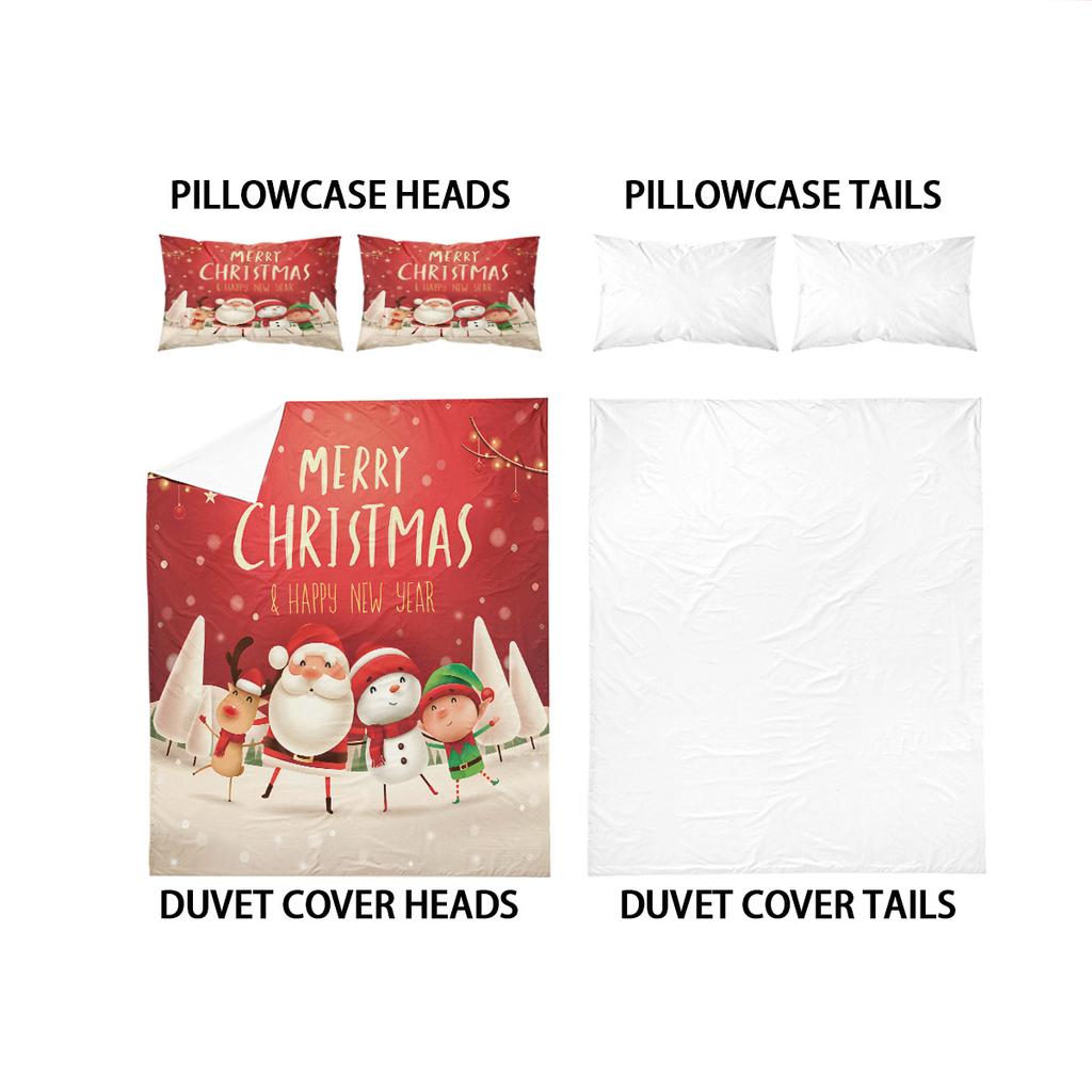 3pcs Cartoon Santa Claus Printed Chipless Bedding Set Bedroom Dormitory Soft Duvet Cover Multiple Sizes Machine Washable