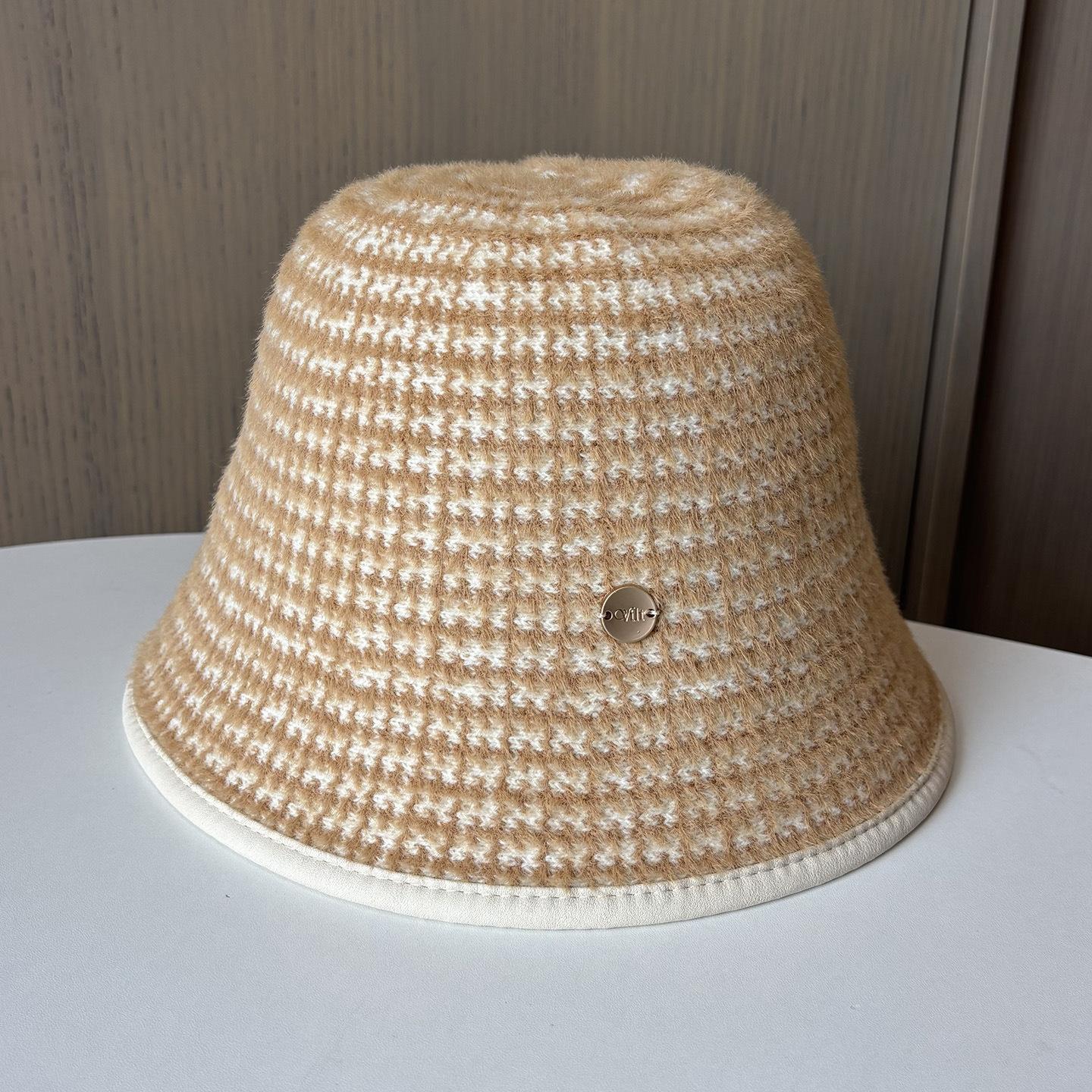 Ретро Клетчатая Панама Женская Однотонная Маска для Лица Универсальная Шляпа-Ведро Большой Обхват Головы Делающая Лицо Меньше Маленькая Панама One size fits all верблюд