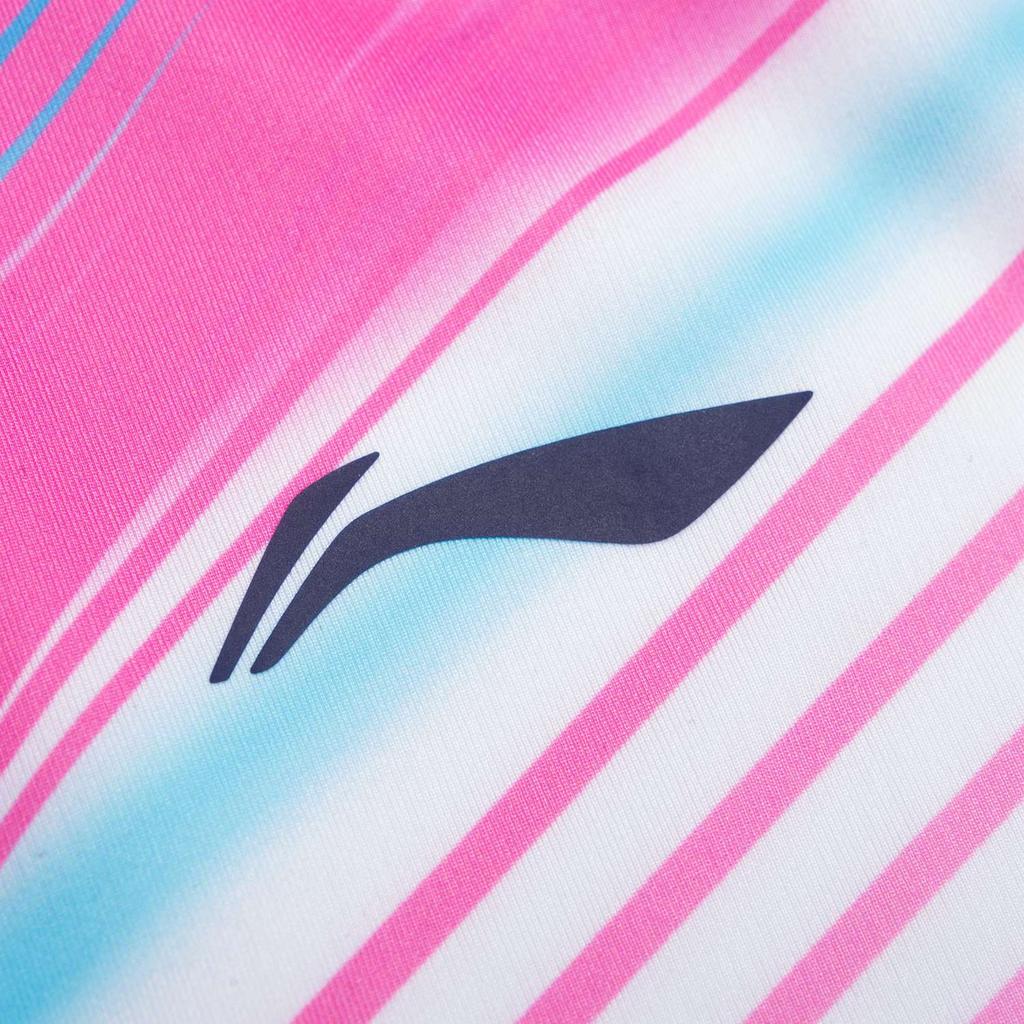 Li Ning Badminton Series Striped Logo Print Round Neck Short Sleeve T-Shirt Men Tops White AAYS055-2