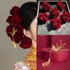 Sweet Rose Hair Forks Chinese Style Bride Flower Side Clips Golden Phoenix Hairpin  Women
