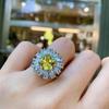 Jewelry Simulation Colored Treasure Retro Style Ring, Shining Diamond-Set Women'S Ring Main Stone 9 * 9