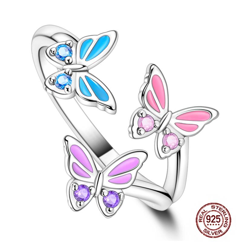 Free Size 925 Sterling Silver Ring Butterfly Sun Moon Sunflower Crystal Original Adjustable Rings for Women Wedding Jewelry Gift