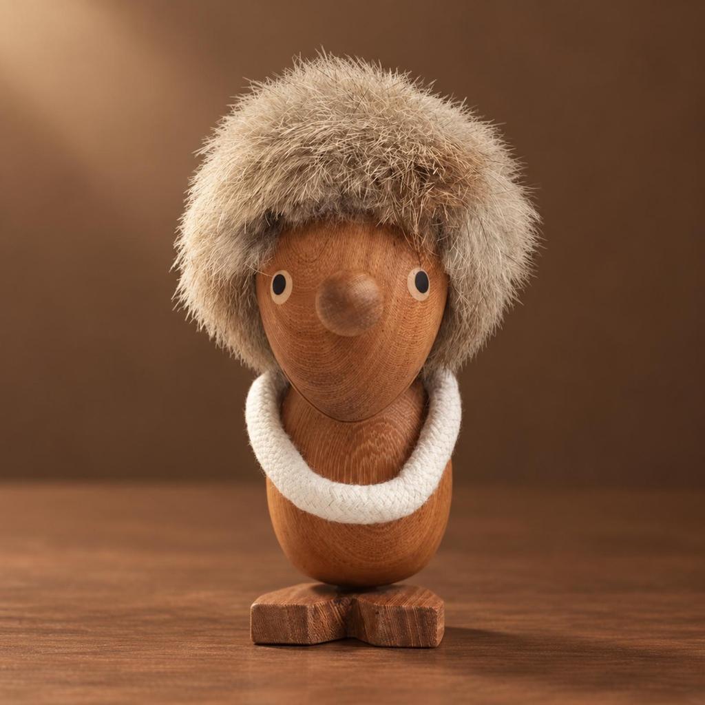 NordicThemed Wooden Figurine Nordic with Faux Fleece Hair Compact Tabletop Display