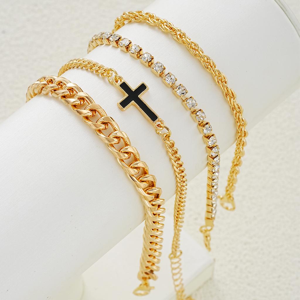 IF ME 4 Piece Eco Friendly Cross Zircon Bracelet Set Fashion Jewelry Women Shiny Trendy  Daily Accessory Decorative Gift